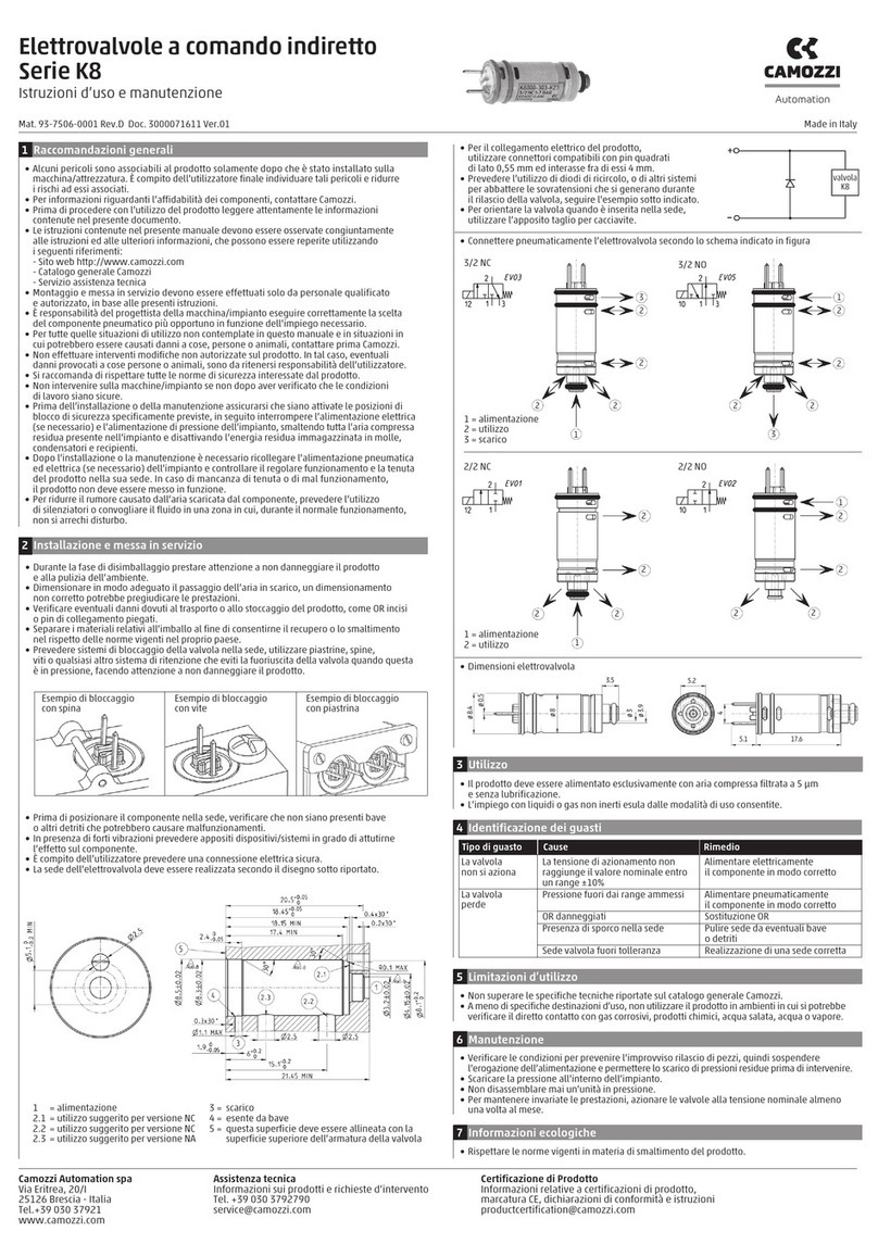 Camozzi K8 Series Operation instructions