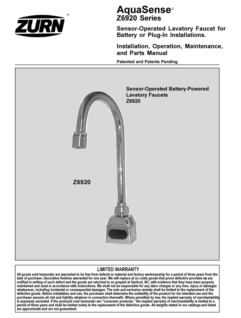 ZURN AquaSense Z6920 Series Installation, operation, maintenance and parts manual ZURN AquaSense Z6920 Series Installation, operation, maintenance and parts manual