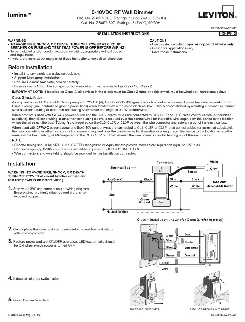 Leviton lumina 0-10VDC RF installation instructions