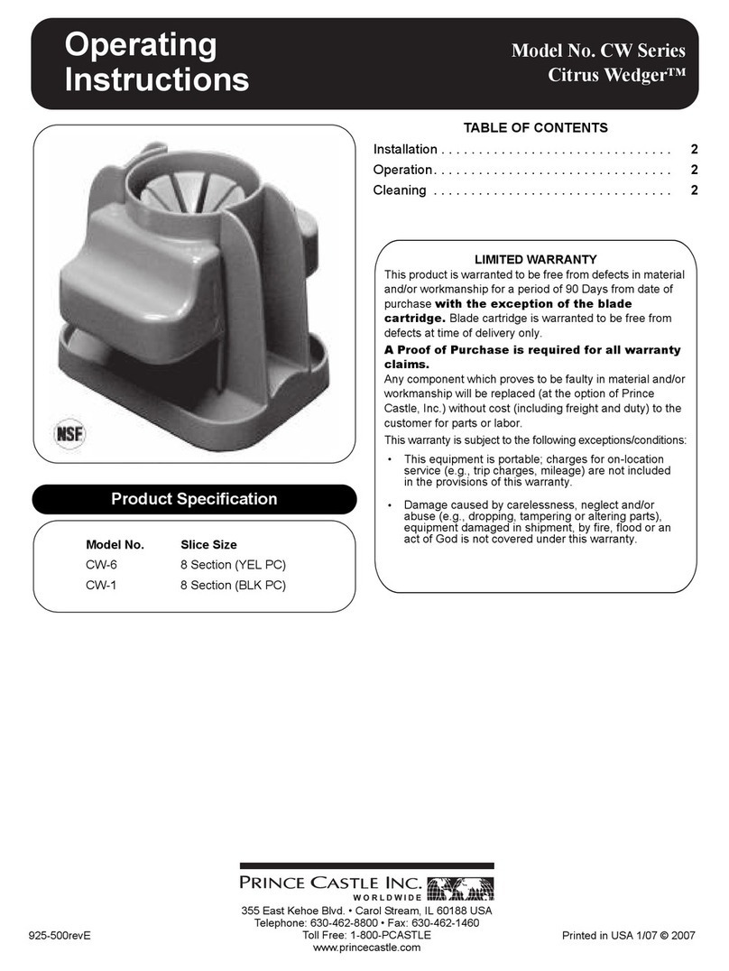 Prince Castle CW Series operating instructions Prince Castle CW Series operating instructions