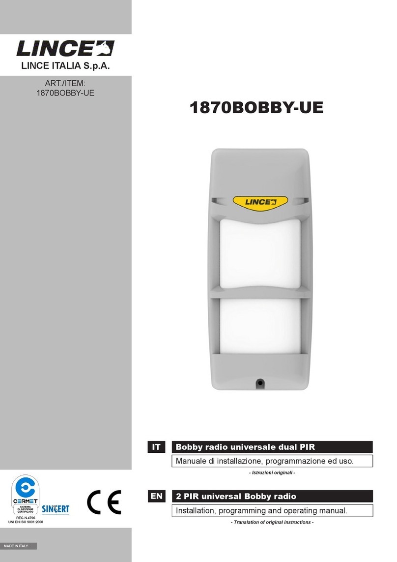 Lince 1870BOBBY-UE Installation, Programming and Operating Instructions Lince 1870BOBBY-UE Installation, Programming and Operating Instructions