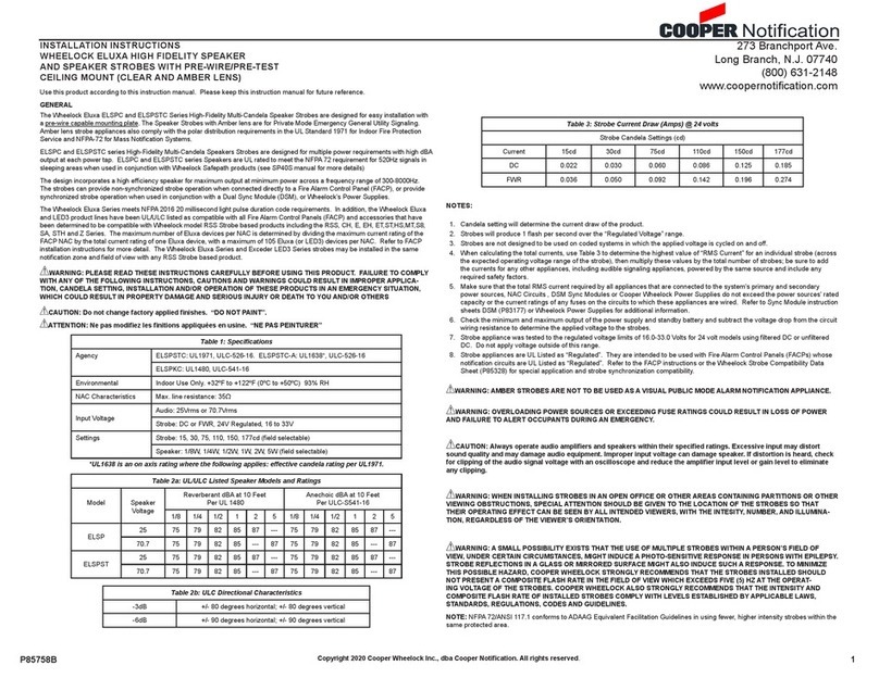 Cooper Wheelock ELUXA ELSP Series installation instructions