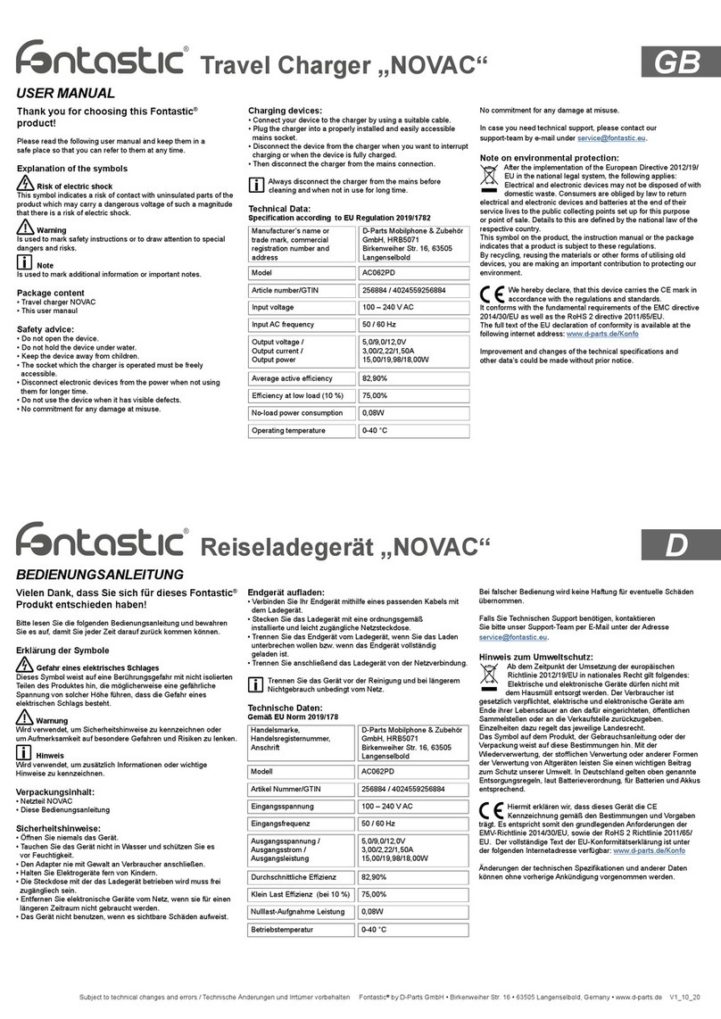 D-Parts Fontastic NOVAC user manual