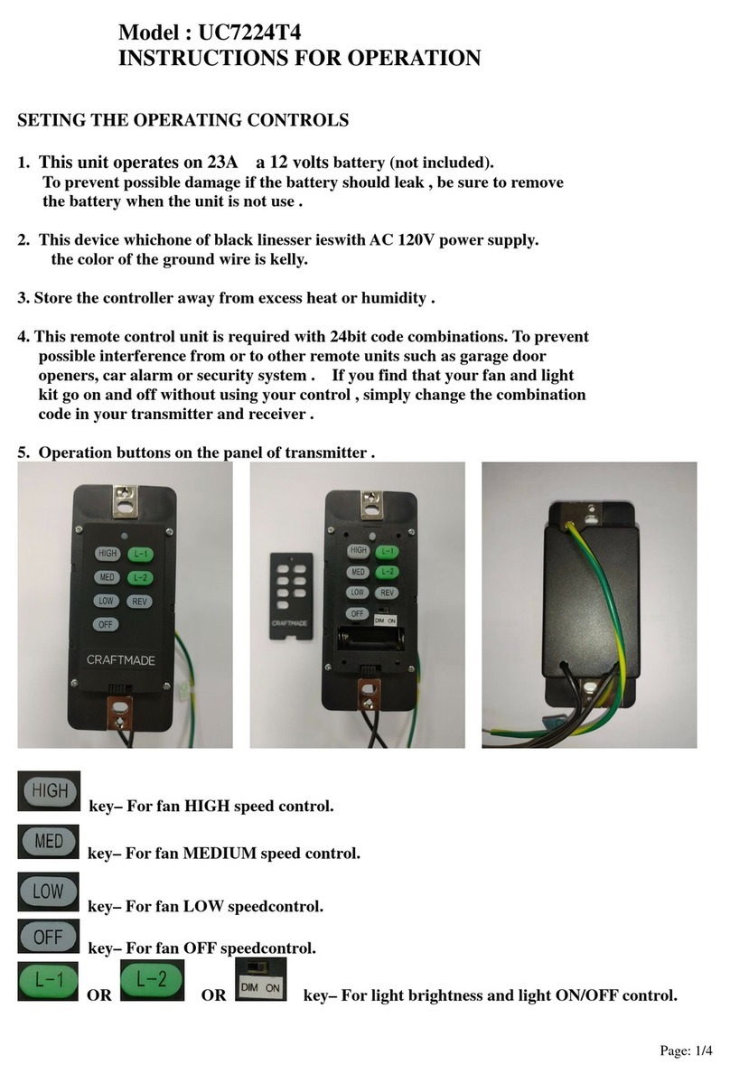 Craftmade UC7224T4 Instructions for operation