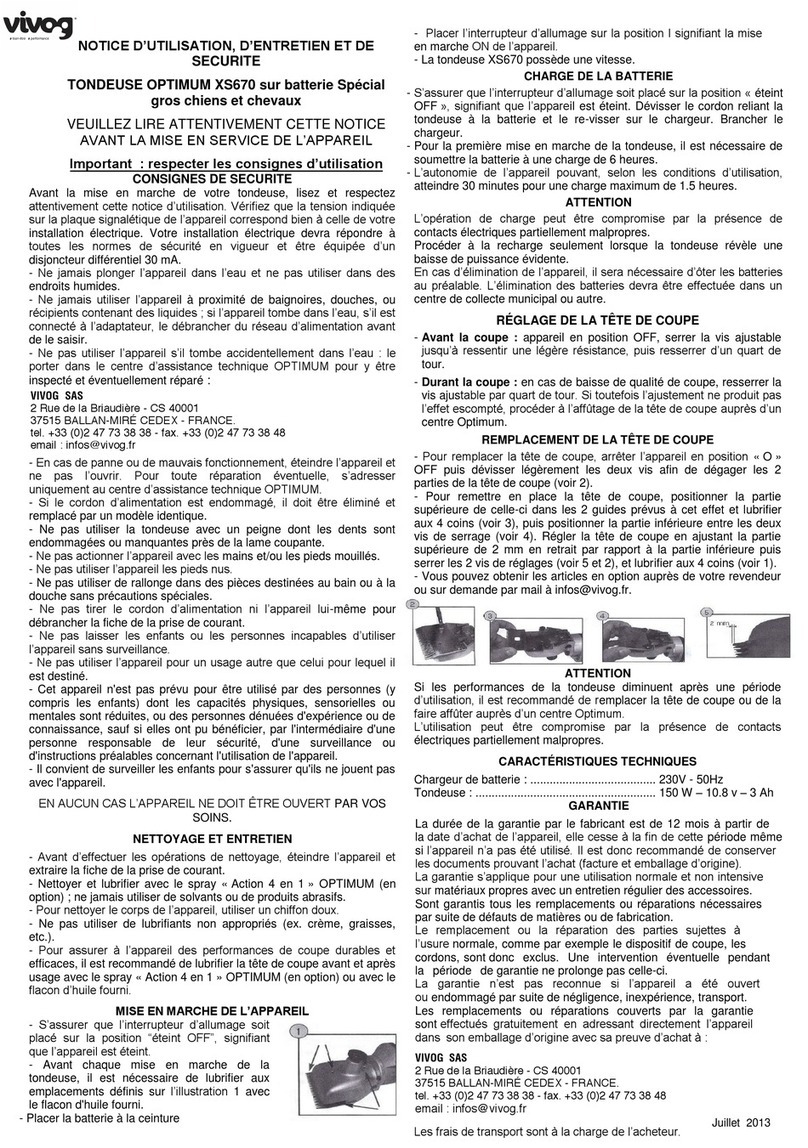 Vivog OPTIMUM XS670 Instructions for Use, Maintenance and Safety