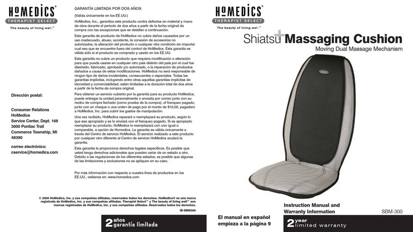 HoMedics Shiatsu Plus SBM-300 Instruction manual and warranty information HoMedics Shiatsu Plus SBM-300 Instruction manual and warranty information