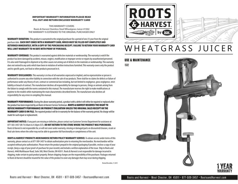 LEM ROOTS & HARVEST 1502 Parts list manual