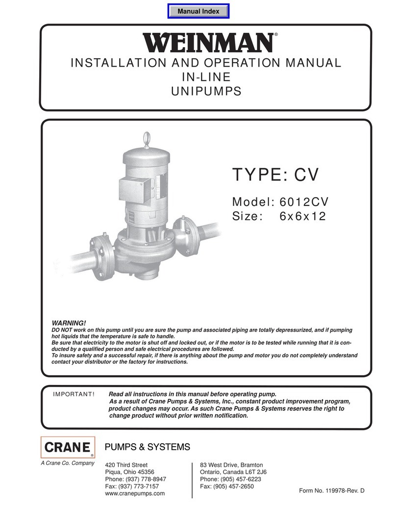 Crane WEINMAN 6012CV Installation and operation manual