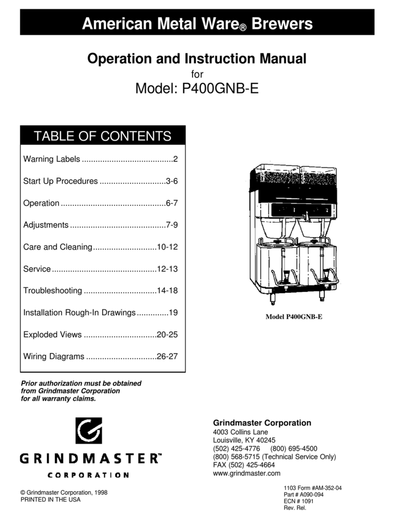 Grindmaster American Metal Ware P400GNB-E Operation and instruction manual Grindmaster American Metal Ware P400GNB-E Operation and instruction manual