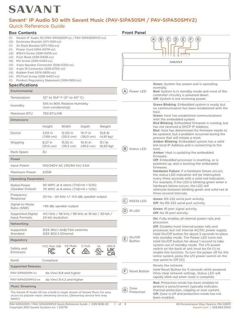 Savant PAV-SIPA50SM User manual