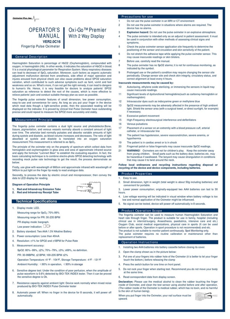 Oximeter Plus Oxi-Go Premier User manual