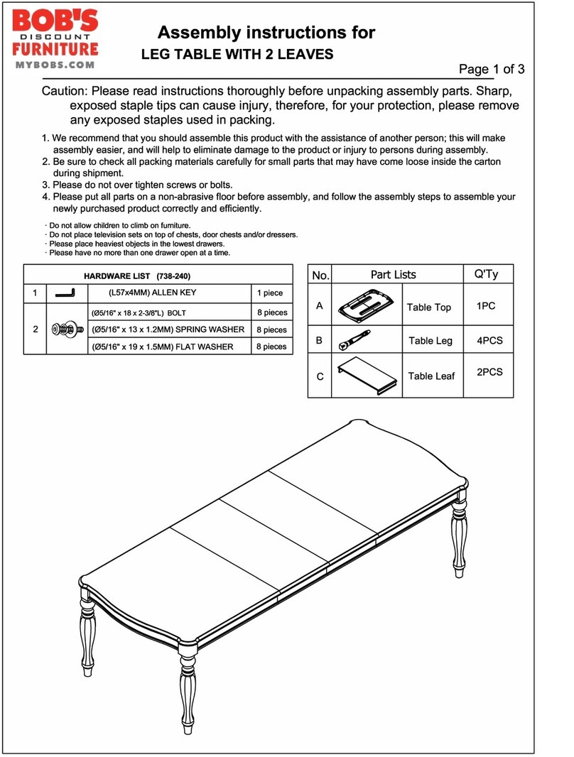 Bob's Discount Furniture 20063128 Assembly instructions Bob's Discount Furniture 20063128 Assembly instructions