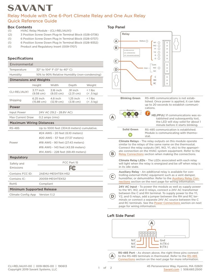 Savant CLI-REL1AUX1 Quick reference guide
