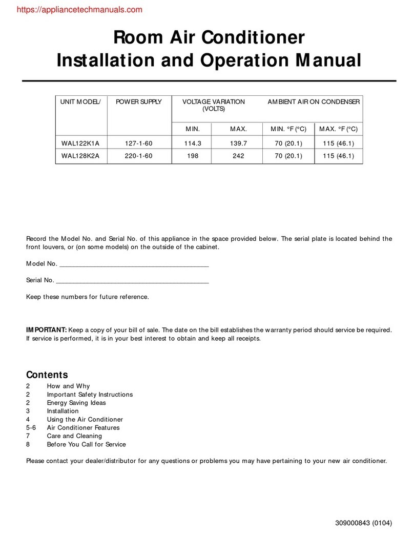 White-Westinghouse WAL122K1A Installation and operation manual