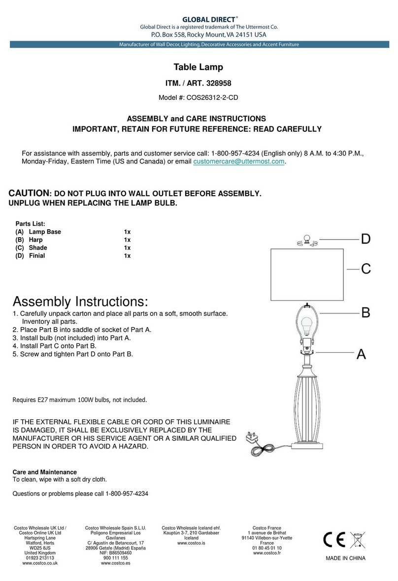 Costco GLOBAL DIRECT COS26312-2-CD Assembly and care instructions