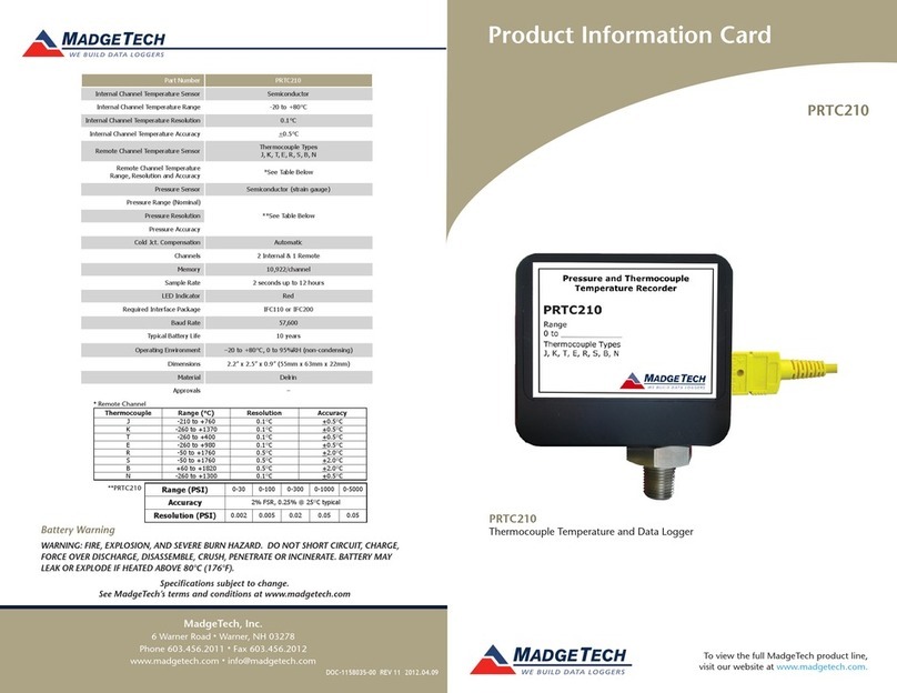 MadgeTech PRTC210 Product Information Card