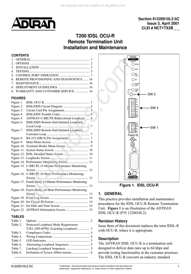 ADTRAN T200 IDSL OCU-R Instruction Manual