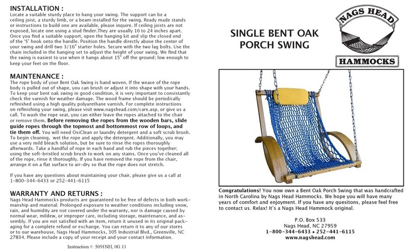 Nags Head Hammocks SINGLE BENT OAK PORCH SWING quick start guide