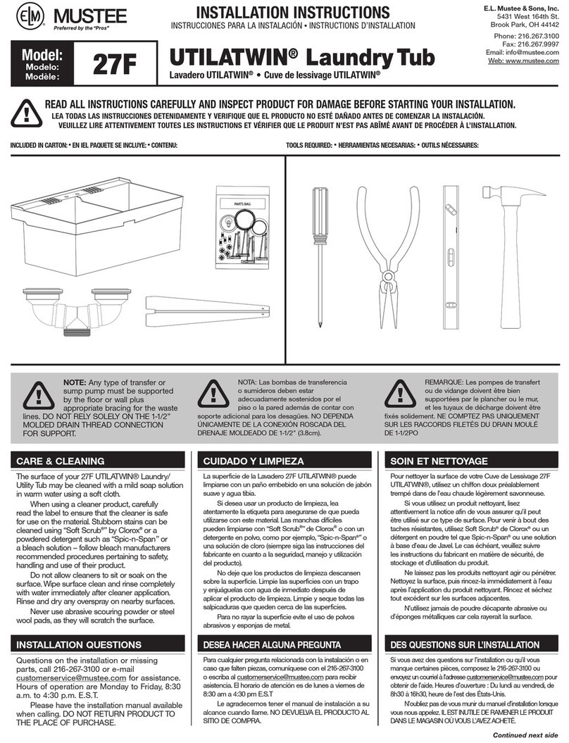 Mustee UTILATWIN 27F installation instructions