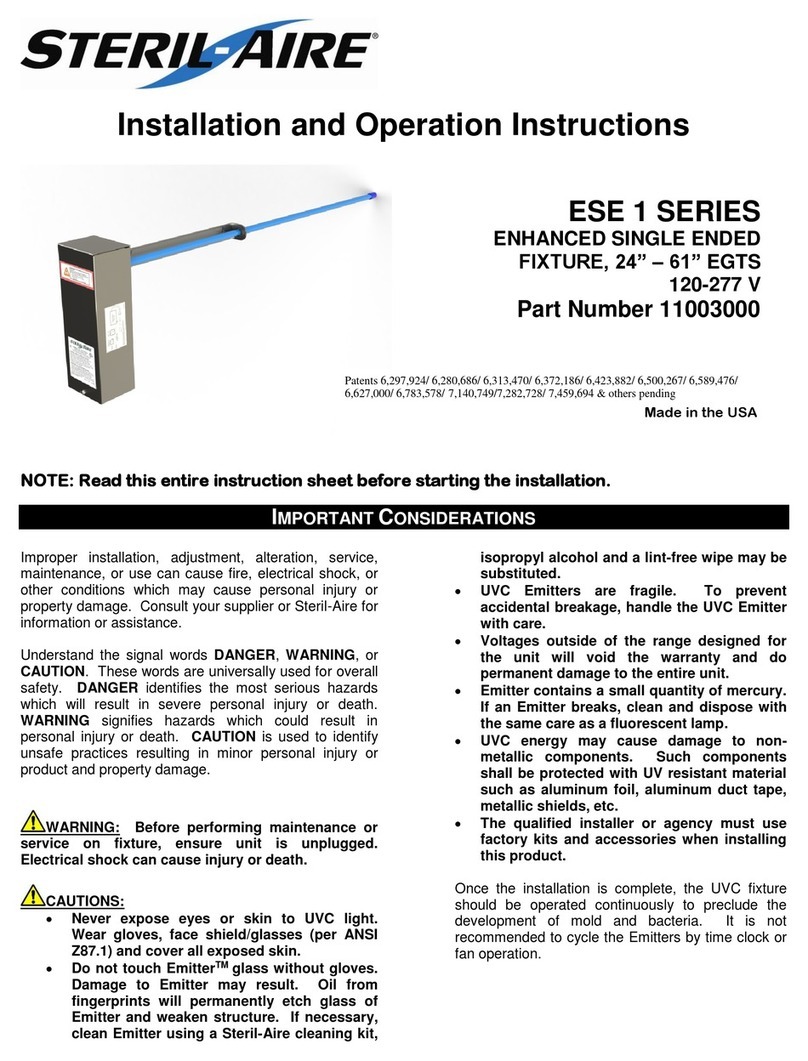 Steril-Aire ESE 1 Series Installation and operation instructions