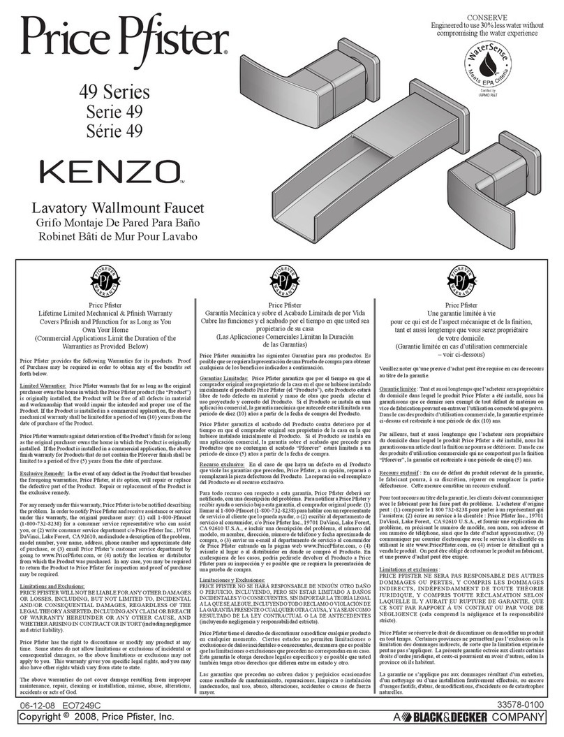 Black & Decker Price Pfister Kenzo 49 Series installation instructions Black & Decker Price Pfister Kenzo 49 Series installation instructions