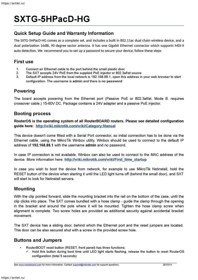 MikroTik SXTG-5HPacD-HG Quick setup guide and warranty information