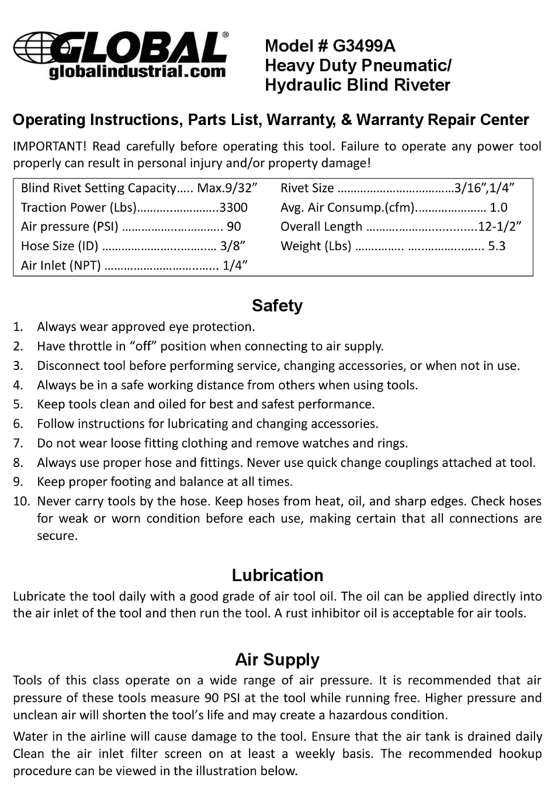 Global G3499A Operating Instructions, Parts List, Warranty, & Warranty Repair Center