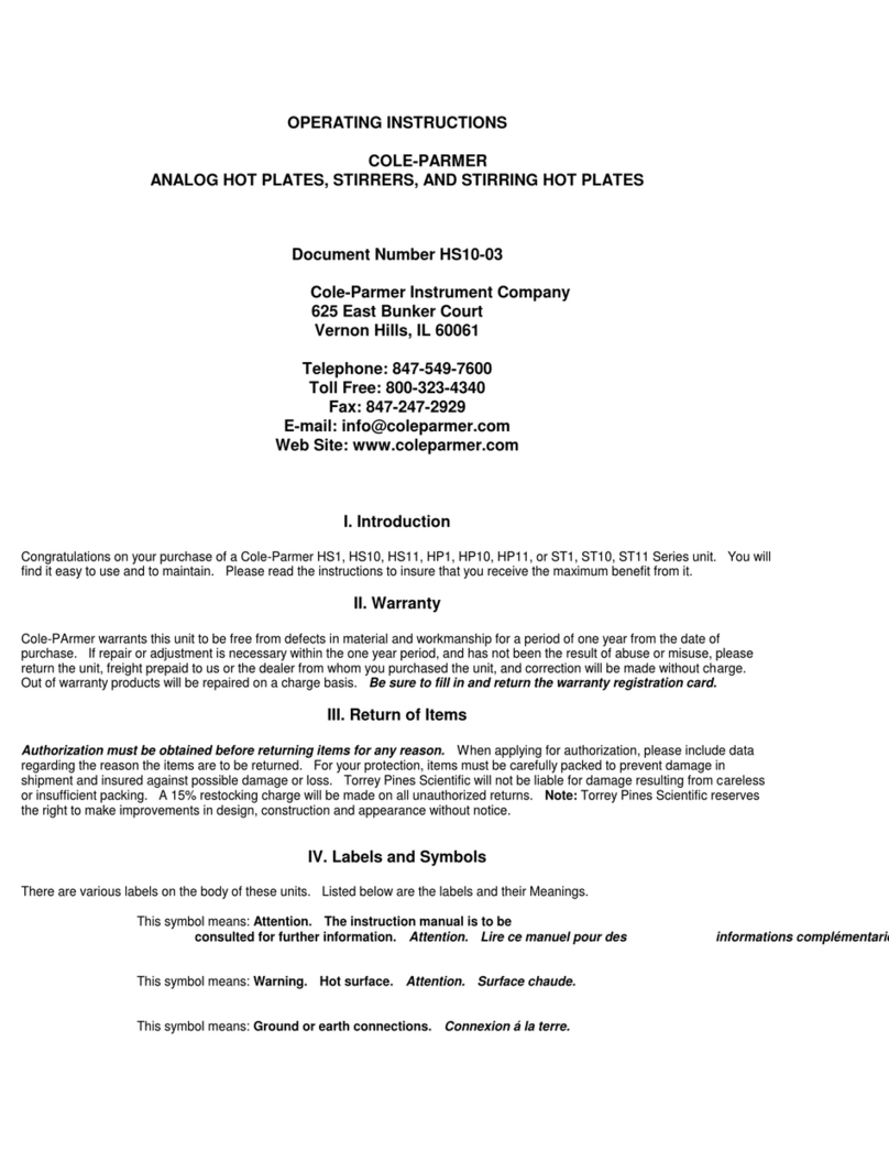 Cole Parmer HS1 Series operating instructions