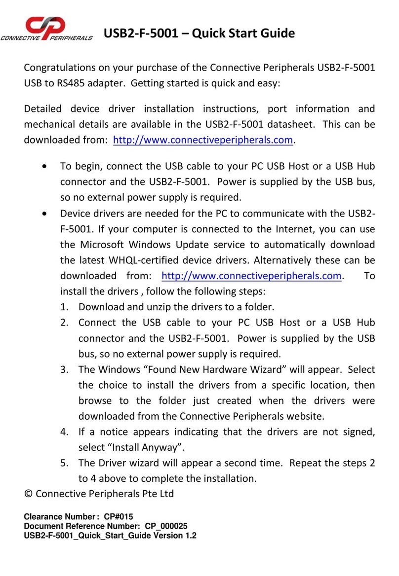 Connective Peripherals USB2-F-5001 quick start guide Connective Peripherals USB2-F-5001 quick start guide
