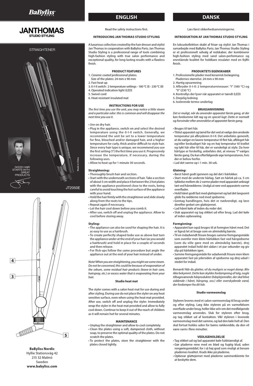 BaByliss JAN THOMAS STUDIO STYLING JT2050E User manual BaByliss JAN THOMAS STUDIO STYLING JT2050E User manual