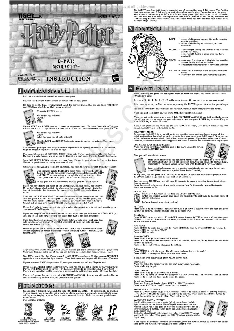 Hasbro Tiger Electronics Harry Potter E-Pals... instructions