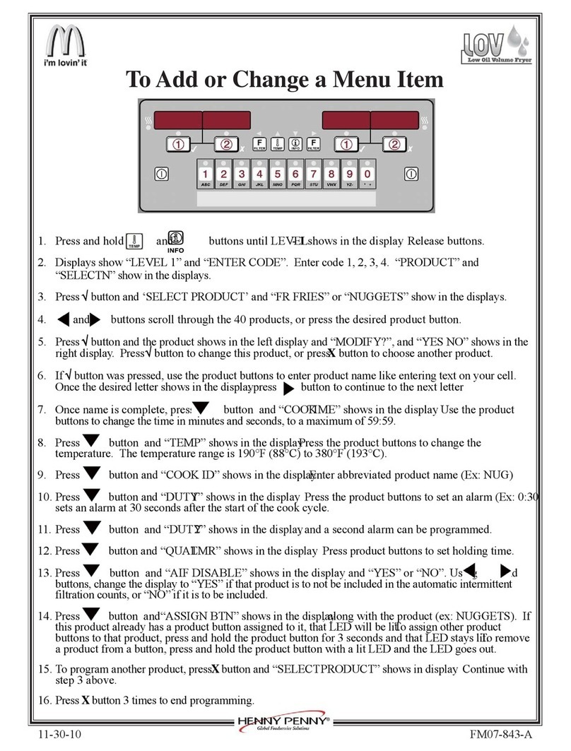Henny Penny LOV LVG-100 Series quick start guide