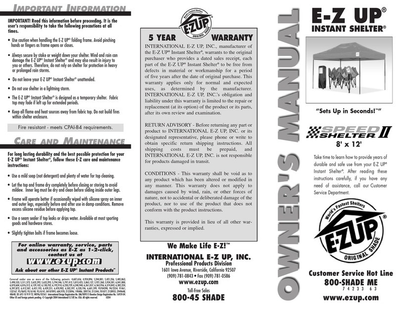 E-Z UP INSTANT SHELTER SPEED SHELTER II User manual