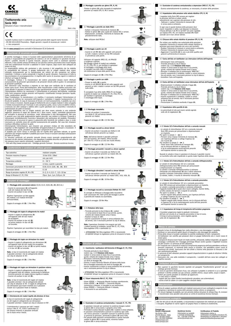 Camozzi MD Series Use and maintenance instructions