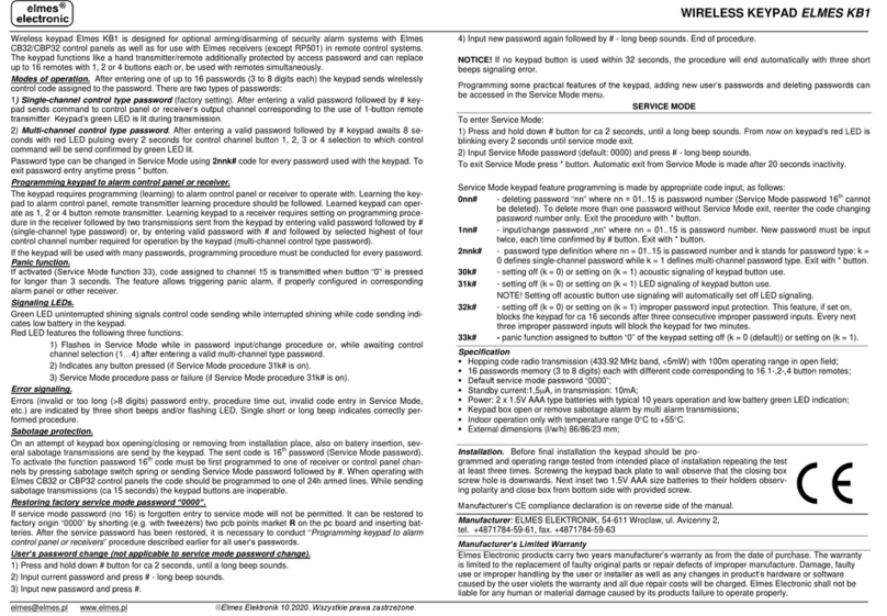 Elmes Electronic KB1 quick start guide