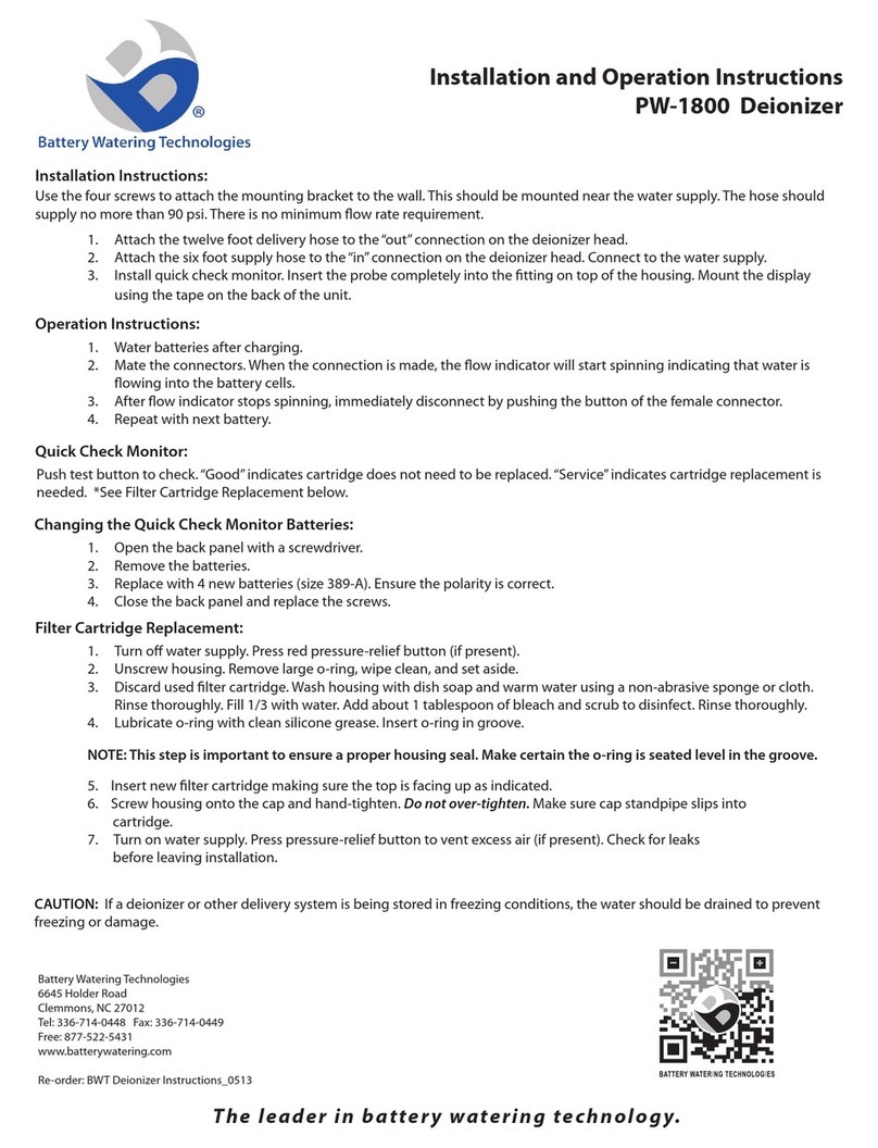 Battery Watering Technologies PW-180 Installation and operation instructions