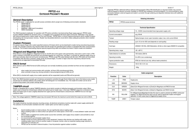 Roger PRT22 User manual