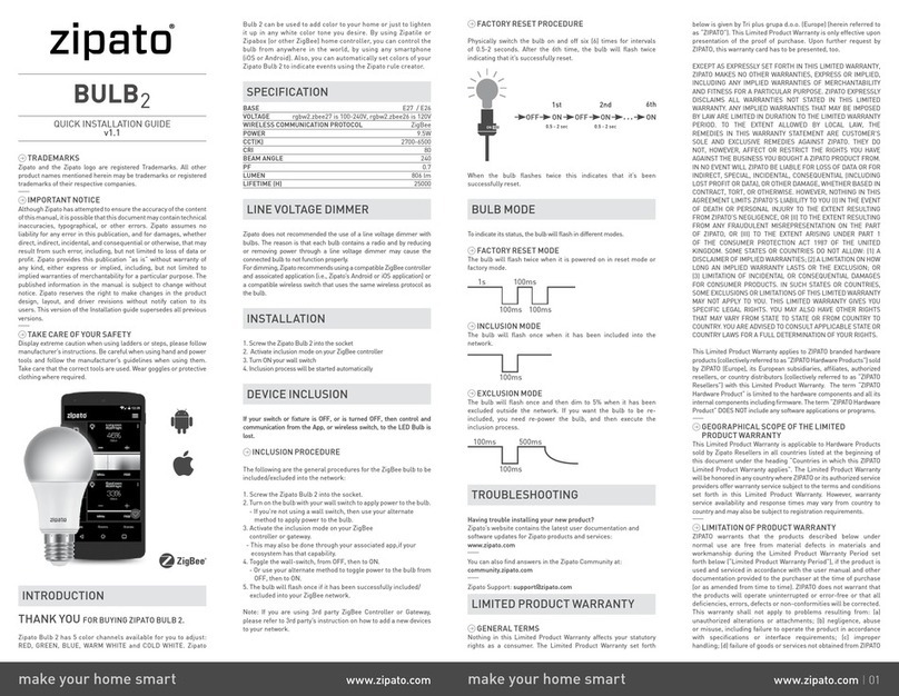 ZIGBEE zipato BULB2 User manual
