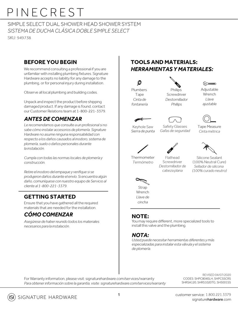 Signature Hardware PINECREST 949738 quick start guide Signature Hardware PINECREST 949738 quick start guide