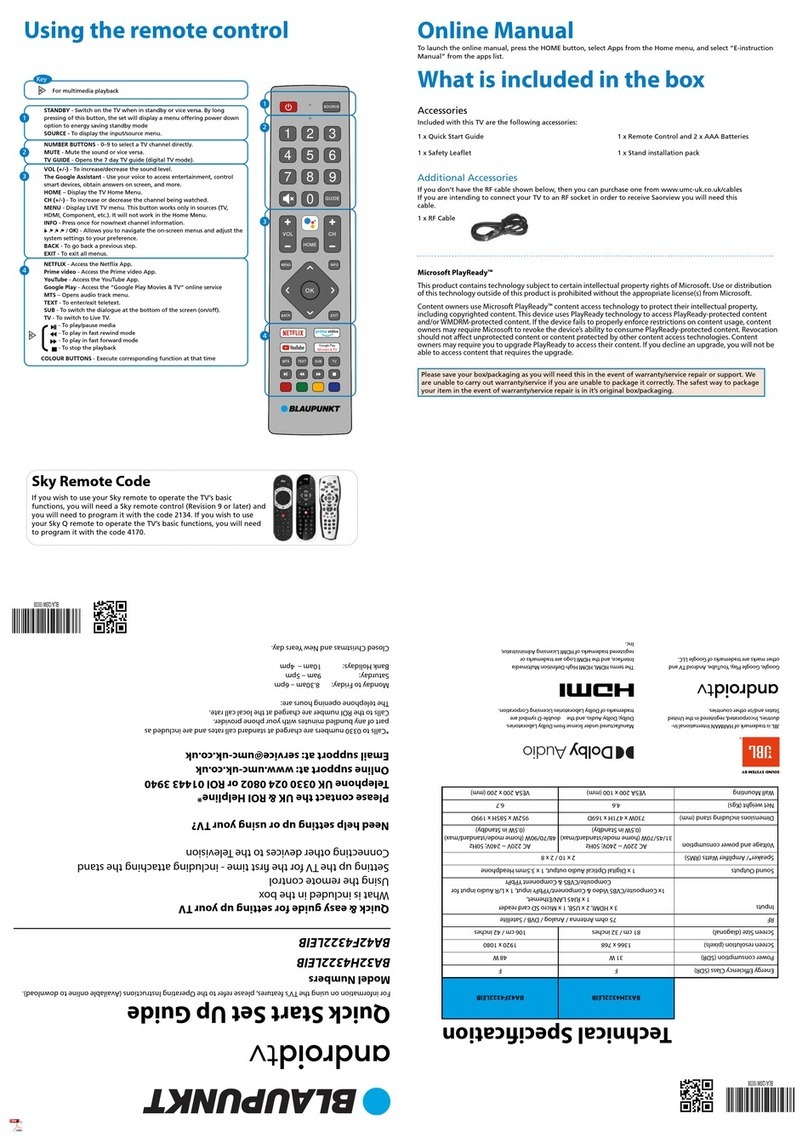 Blaupunkt BA32H4322LEIB Quick start setup guide