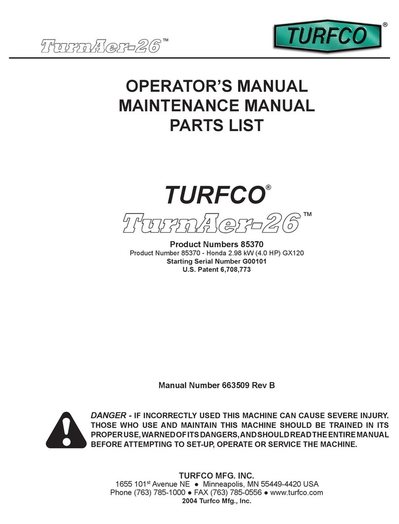TURFCO TurnAer-26 OPERATOR'S MANUAL, MAINTENANCE MANUAL, PARTS LIST