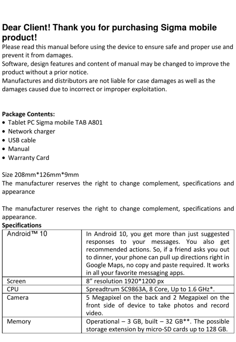 Sigma TAB A801 User manual