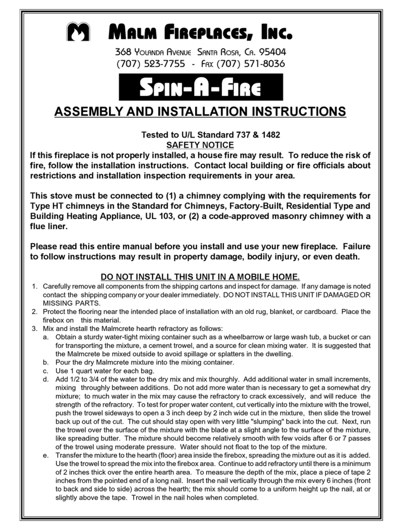 Malm Fireplaces SPIN-A-FIRE Assembly and installation instructions Malm Fireplaces SPIN-A-FIRE Assembly and installation instructions