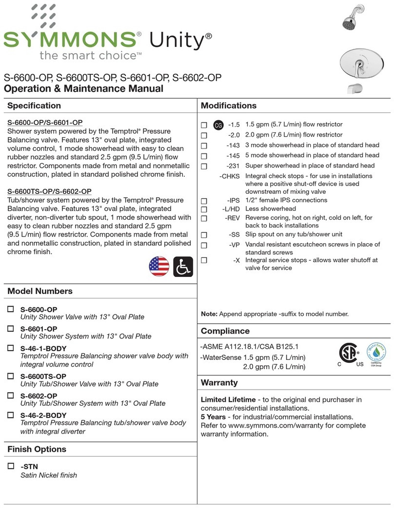 Symmons Unity S-6600-OP Operation & maintenance manual Symmons Unity S-6600-OP Operation & maintenance manual