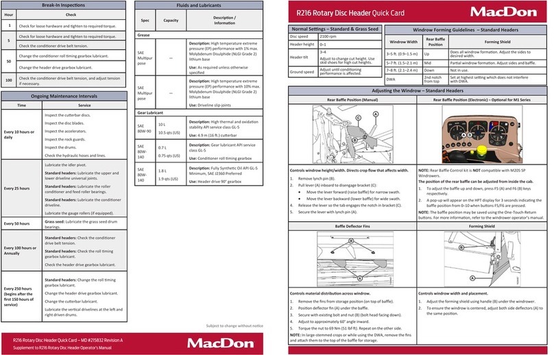 MacDon R216 quick start guide