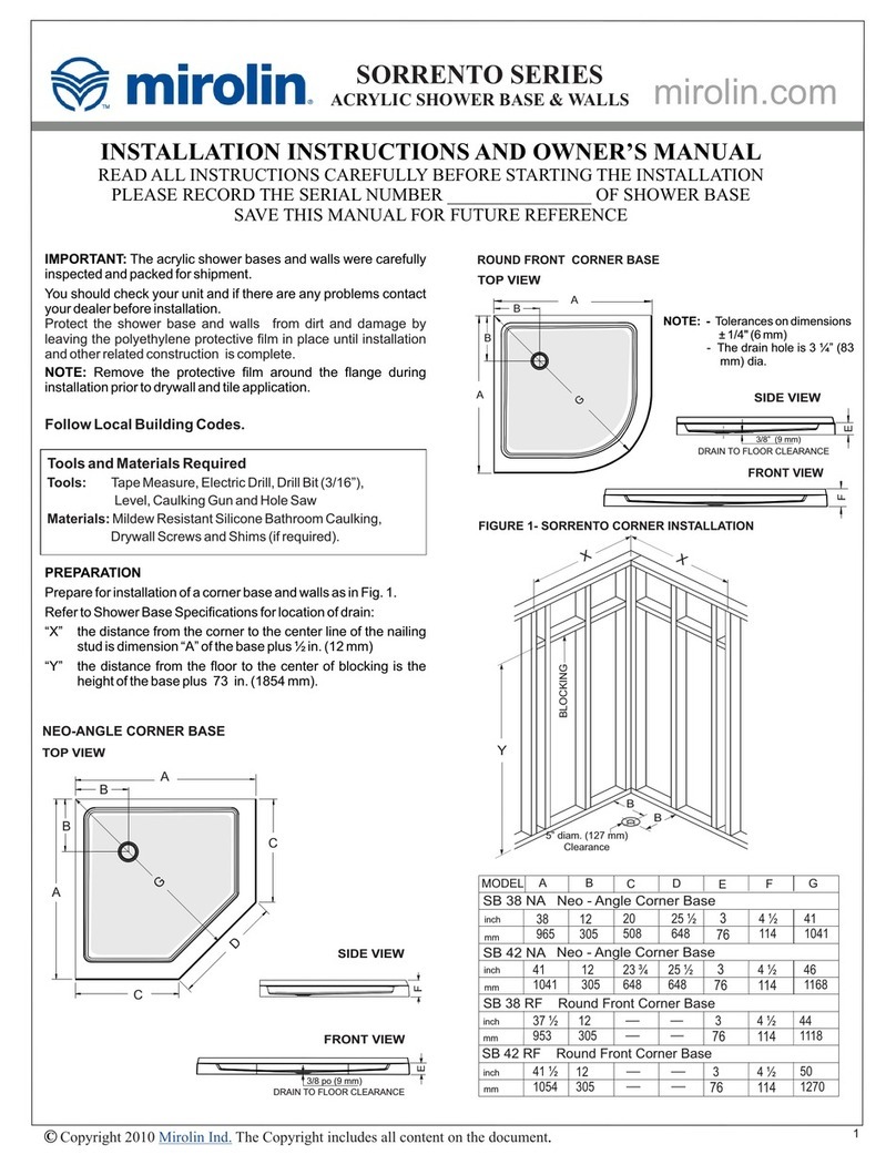 Mirolin SORRENTO Series Installation instructions and owner's manual