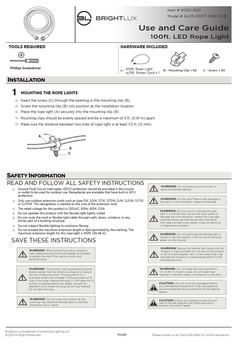 BRIGHTLUX AL05-100FT-WW-1.5-B Use and care guide