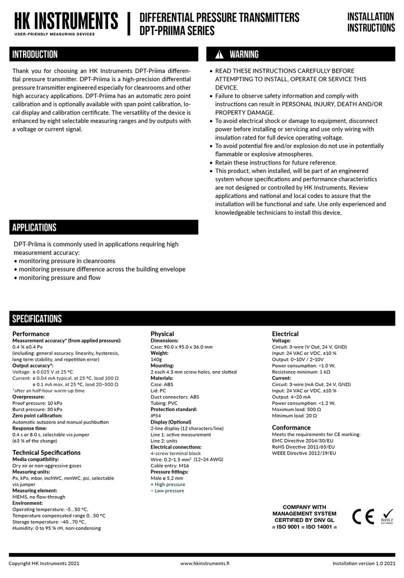 HK Instruments DPT-Priima Series installation instructions