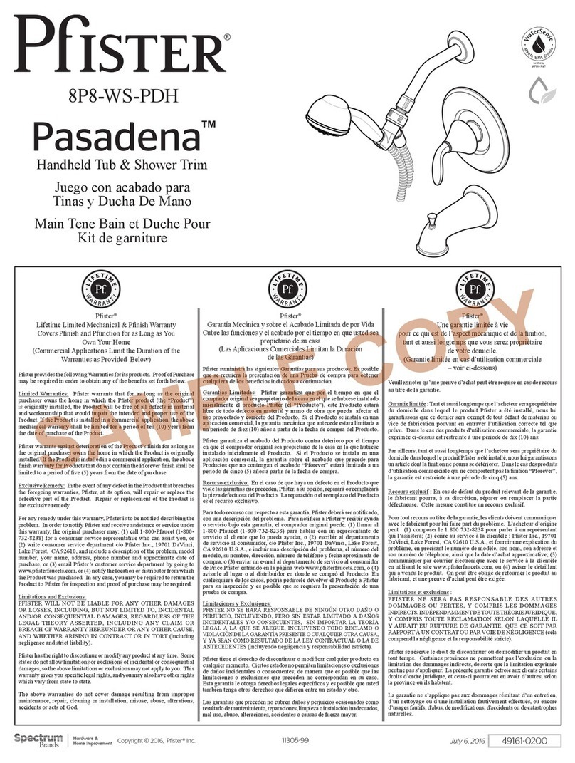 Pfister Pasadena 8P8-WS-PDH instructions Pfister Pasadena 8P8-WS-PDH instructions