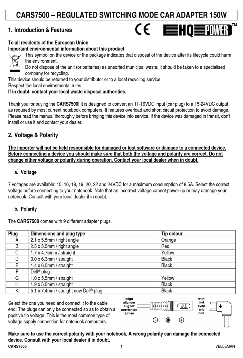 Velleman HQ Power CARS7500 quick start guide